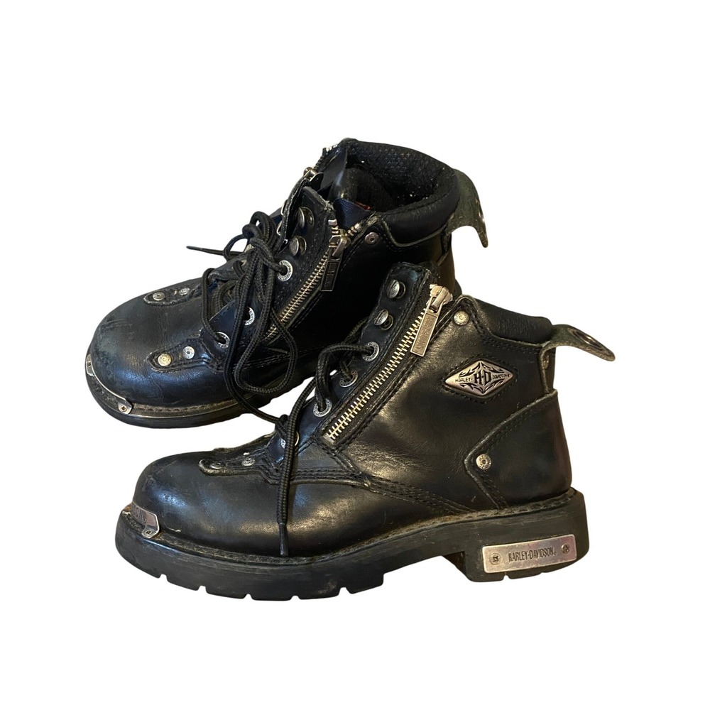 Vintage Harley Davidson Boots Leather Combat 6.5 Black Biker Metal Grunge Y2K